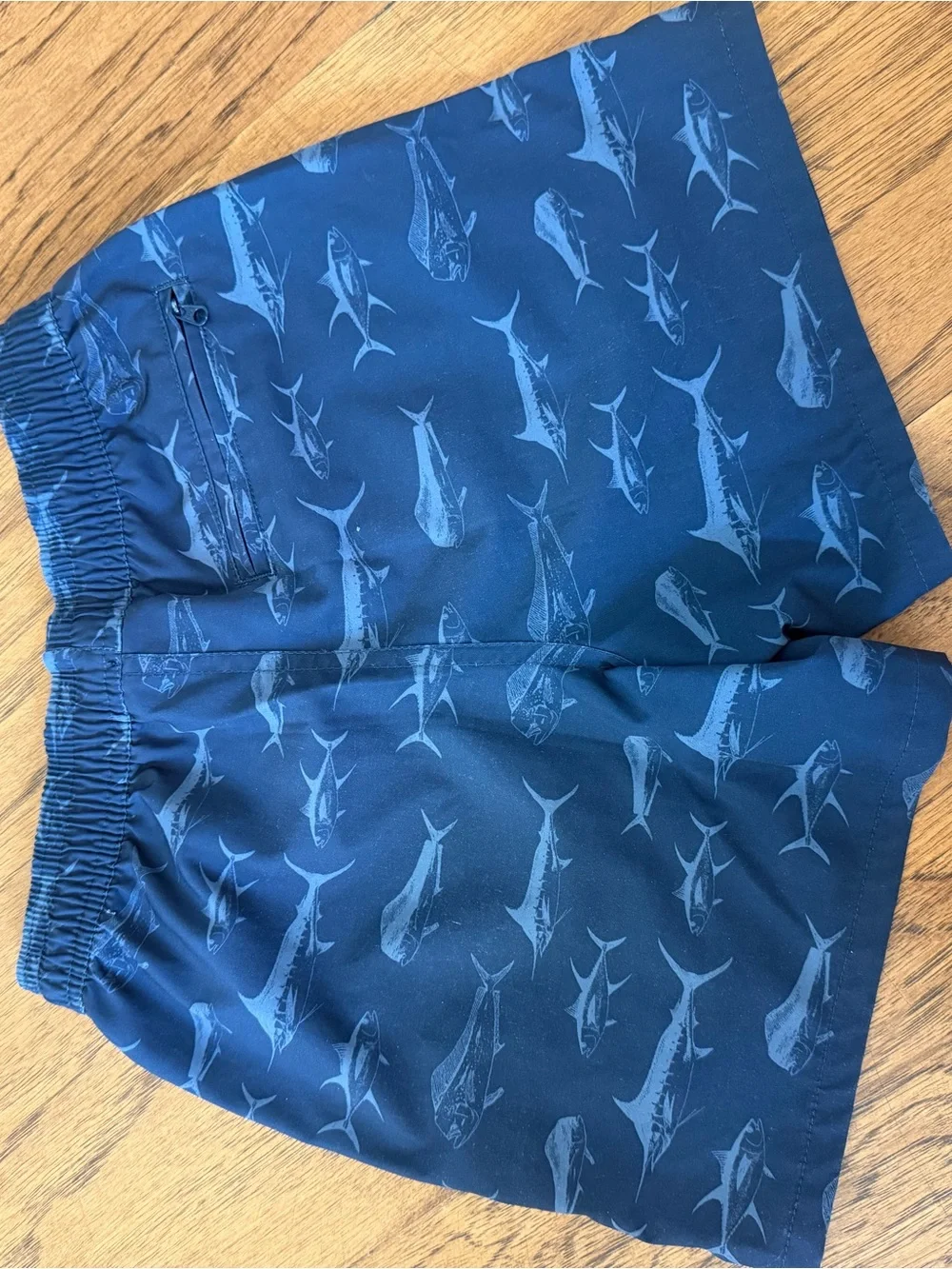 AFTCO Kids Navy Blue Fish-Print Swim Trunks